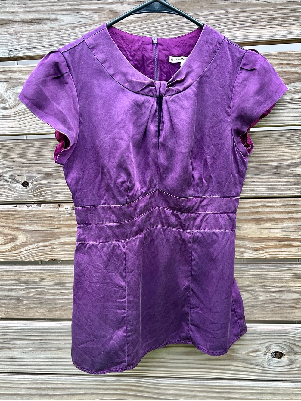 Nanette Lepore 100% Silk Purple Short Sleeve Blouse Women’s Size 2